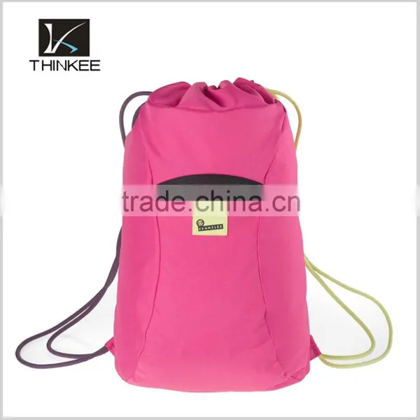 Wholesale Cheap Small Pink Polyester Outdoor Gym Backpack Drawstring Bag photo-2