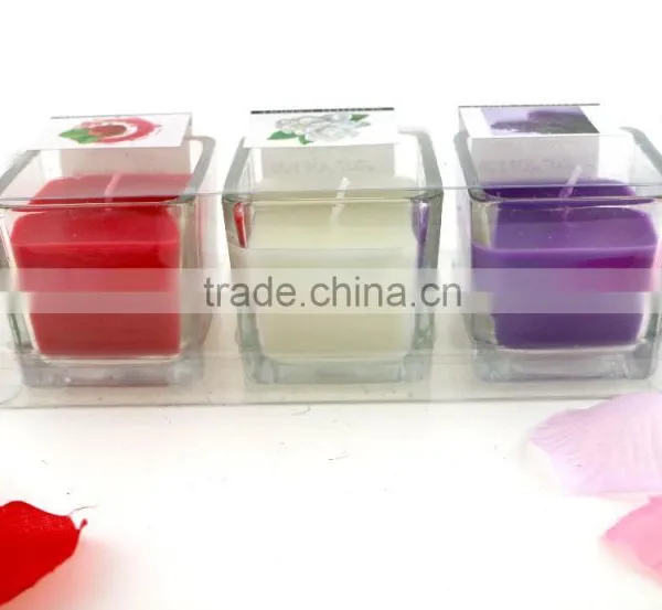 Flat Top 3/set Scented Candles Soy Candles in Square Jar Holder With PVC Package photo-3