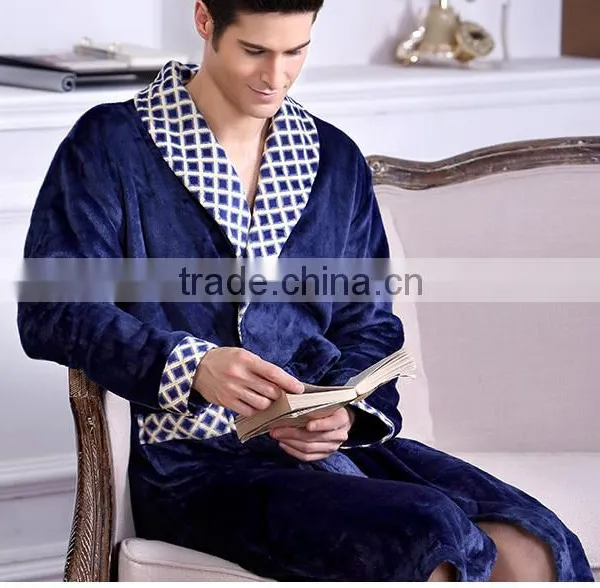 Autumn and Winter Thickening Lovers Print Flannel Robe Male Bathrobe Plus Size Ultra Long Coral Fleece Bathrobe photo-3