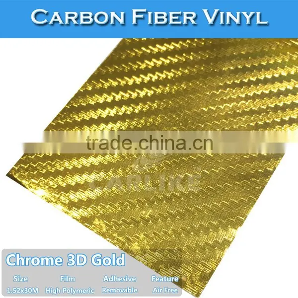 CARLIKE 1.52*30M Gold 3D Chrome Carbon Fiber Vehicle Wrap Chrome