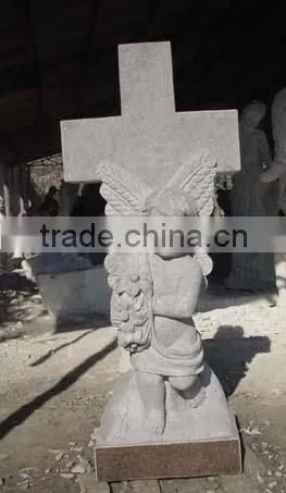 High Quality White Marble Angel Cross Tombstones Headstones Hand Carved Stone Sculpture From Vietnam