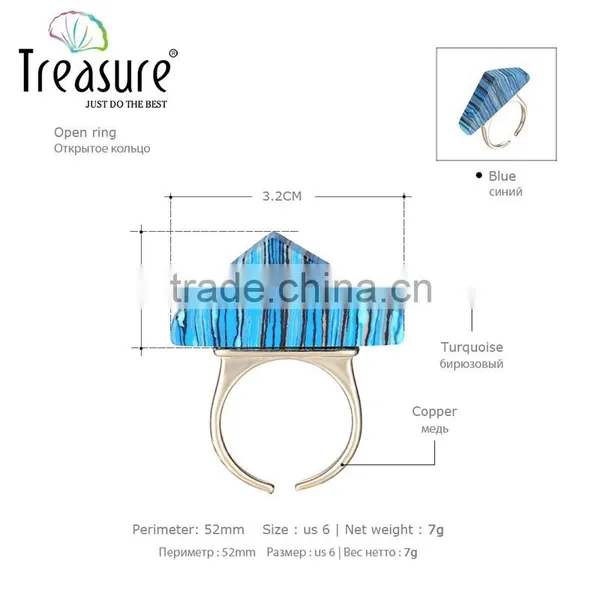 2016 Three- Dimensional Triangle Blue Turquoise Mosaic Copper Ring for Gift 2016 Wholesale photo-2
