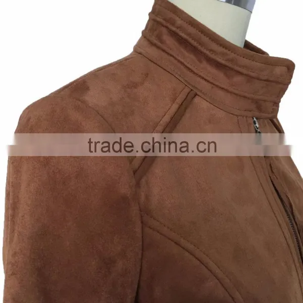 Fashion Women Motorcycle pu Jacket Brown photo-6