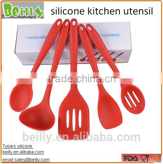 Non-stick Red 5 Pcs Silicone Cooking Utensils for Kitchen photo-3