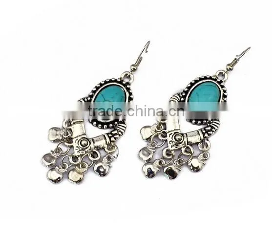 New Design Vintage Gold Plated Ginasy Bohemia Style Turquoise Drop Earrings photo-3