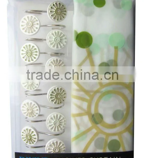 Leave Series Peva Shower Curtain With Resin Hooks