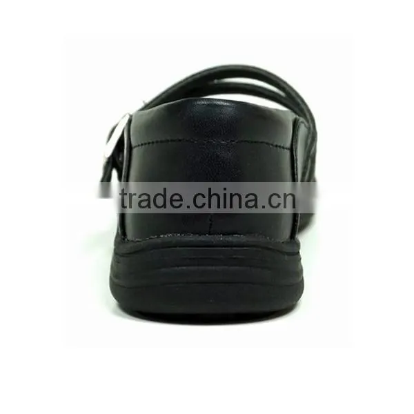 Customized Girls Black Microfiber Leather Students School Shoes With Buckle Strap photo-3