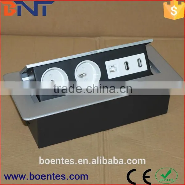 Tabletop/Desktop Pop Up Power Outlet With French Standard Sockets+USB+Data photo-2