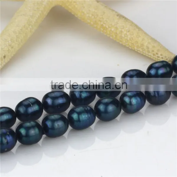 Fashion Freshwater Pearl Necklace 11-12mm Peacock Blue Long Rice Pearl Necklace photo-5