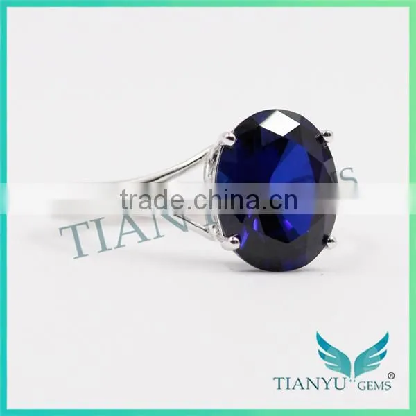 Party Gift 925 Sterling Silver Blue Oval Cut Corundum Ring Wedding Rings photo-3