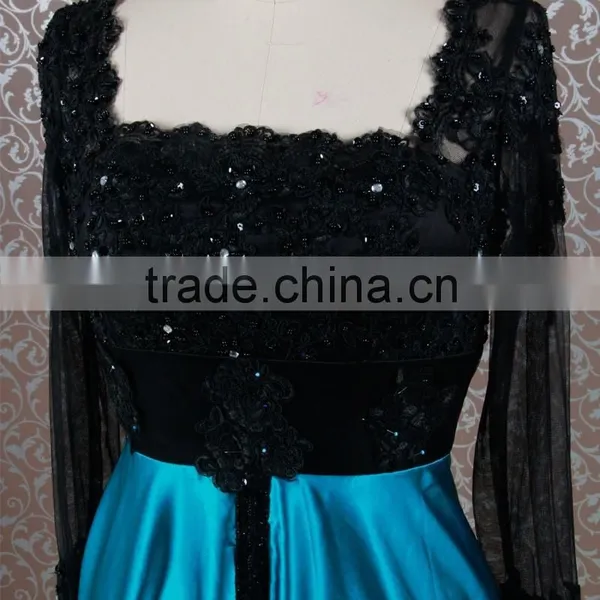 RSE647 Black And Peacock Blue Chinese Wedding Dress Tall Mother Of The Bride Lace Dresses Beach Wedding Dress Navy Blue photo-3