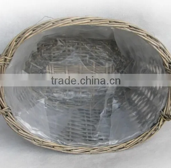100%Handmade Plastic Lined Grey Wicker Baskets for Plants Wicker Flower Plant Pot photo-2