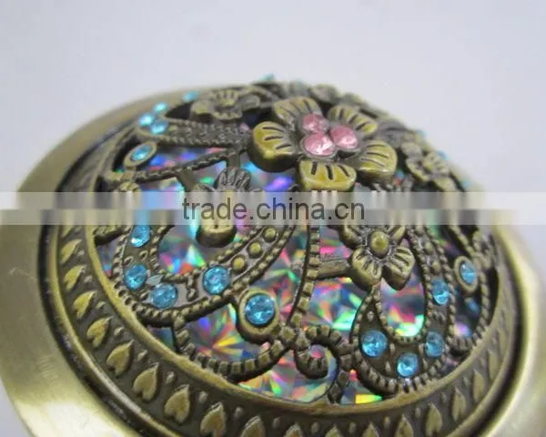 Retro Round Hollowing Metal Mirror With Diamonds/mirror photo-5