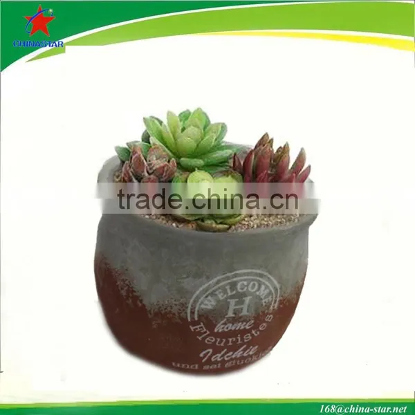 Round Cement Flower Pot With Carved Letters photo-2