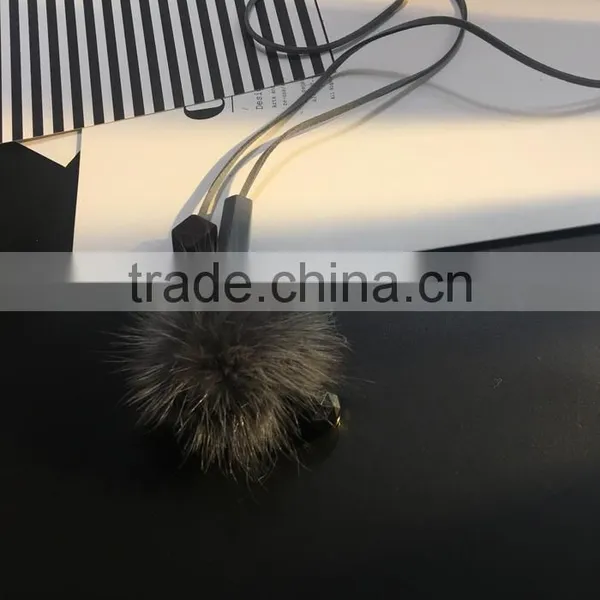 Winter Mink Fur Ball Pendant Necklace Geometric Bead Suede Leather Necklace Velvet Leather Necklace photo-2