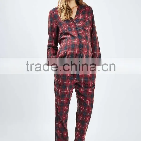 Wholesale Womens Pyjama Sets Long Sleeve Maternity Red Check Pyjama Set photo-3