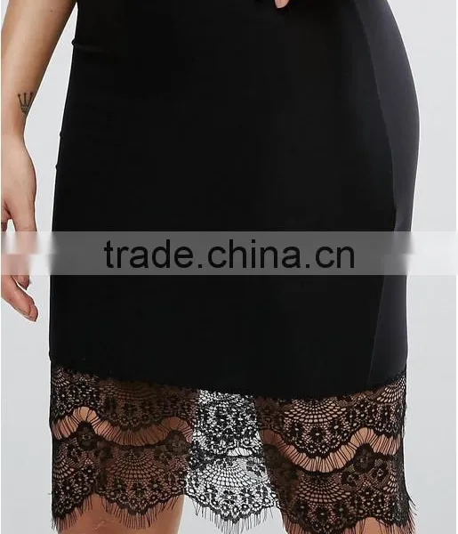 Lace Trim Black Cami Midi Dress Sexy Slim Spaghetti Strap Tight One-piece photo-5