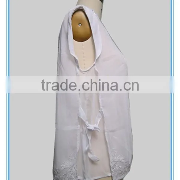 White Chiffon Embroidery Design Casual Blouse For Fat Woman Clothing photo-4