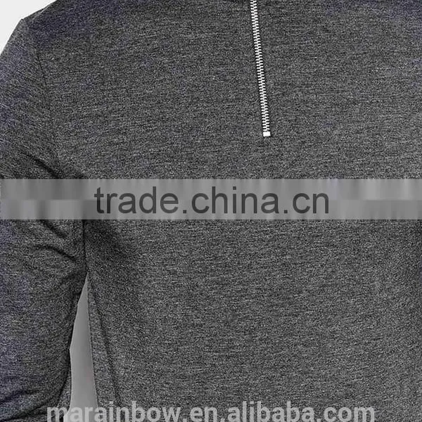 High Quality Mens 1/4 Zipper Long Sleeve T-Shirt Grey Plain Muscle Fit Gym T Shirt Sports Wear OEM photo-3