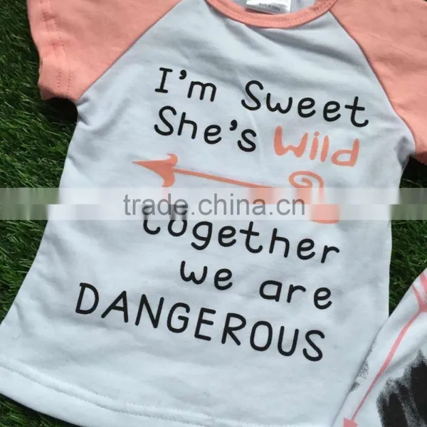 Baby Girls Boutique Summer Outifits I'm Sweet She's Wild Clothing Girl Short Sleeve Feather Ruffle Capri Sets With Accessories photo-5
