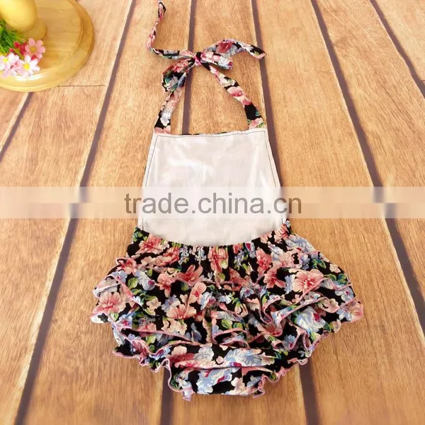 Printing Flower Strap Jumpsuit Infant Ruffles Rompers photo-2