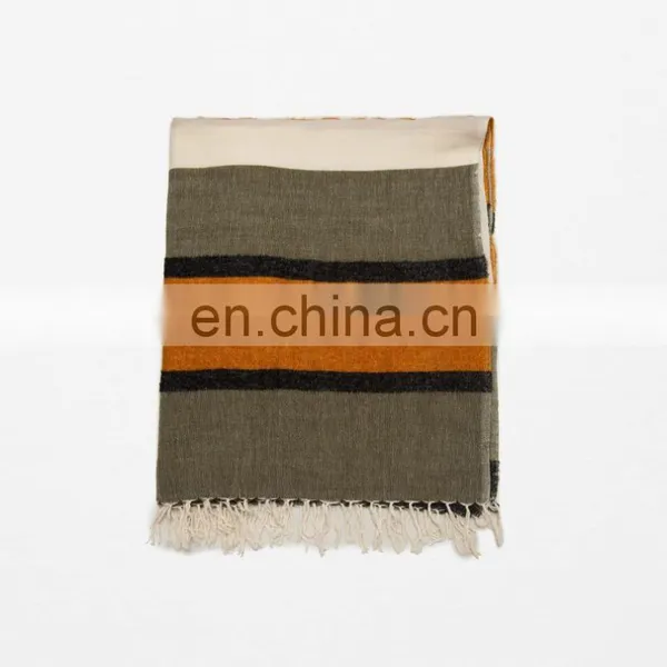 The New Green Orange Wide Striped Scarf In Winter photo-3