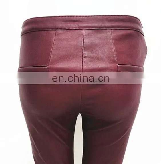 2015 Elegant Fashion Ladies Tight Black Stretch Leather Pants Wholesale Leather Leggings photo-4