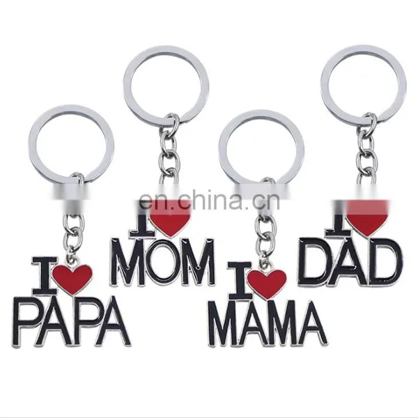 Wholesale Cheap Stock Type Enamel Style Creative Mother's Day Father's Day Gift Metal I Love Papa Keychain I Love MAMA Keychain photo-5