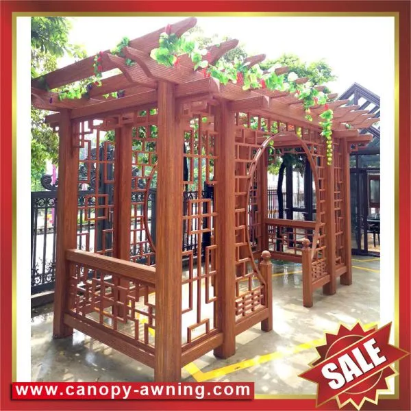 Prefabricated Outdoor Garden Wood Look Style Alu Aluminium Alu Aluminum Metal Gazebo Grape Trellis Pergola Vine Grids Shelter Kits photo-3