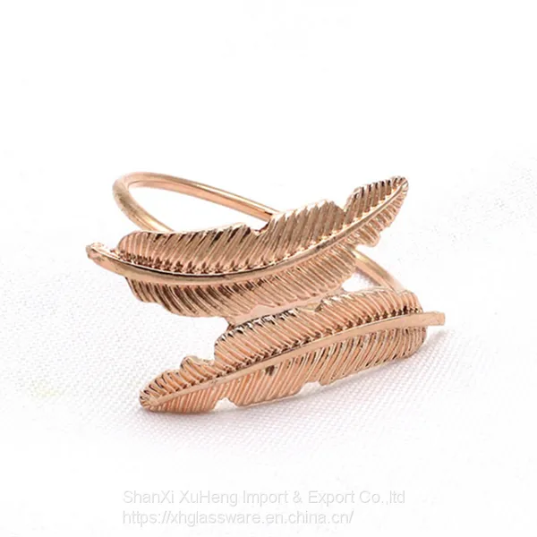 High Quality Metal Decorative Tabletop Tissue Holder Leaf Design Fancy Napkin Ring photo-4