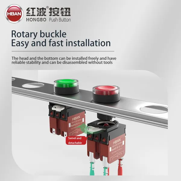 Ip65 22mm Mushroom Head Dot Illumination 24v 1no 1nc Stop Start Push Button Switch Momentary photo-4