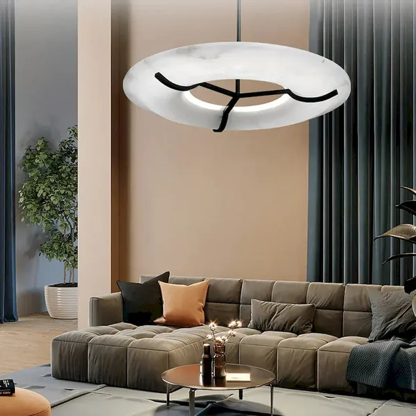 Alabaster Donut Ring Chandelier – Integrated LED Halo