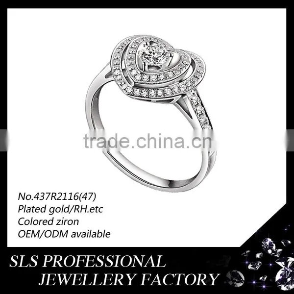 Prong Setting Heart Shape Silver Diamond Wedding Ring Fashion Ring With Big Stone photo-4