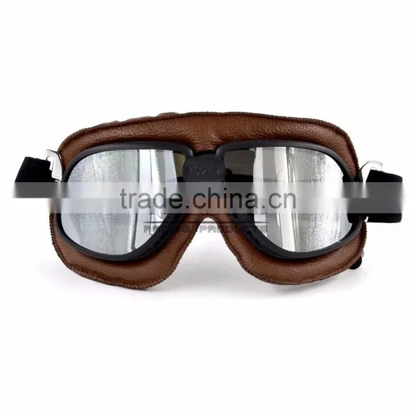 BJ-GT-009 Soft Padded Silver Lens Leather Goggles Motorcycle photo-2