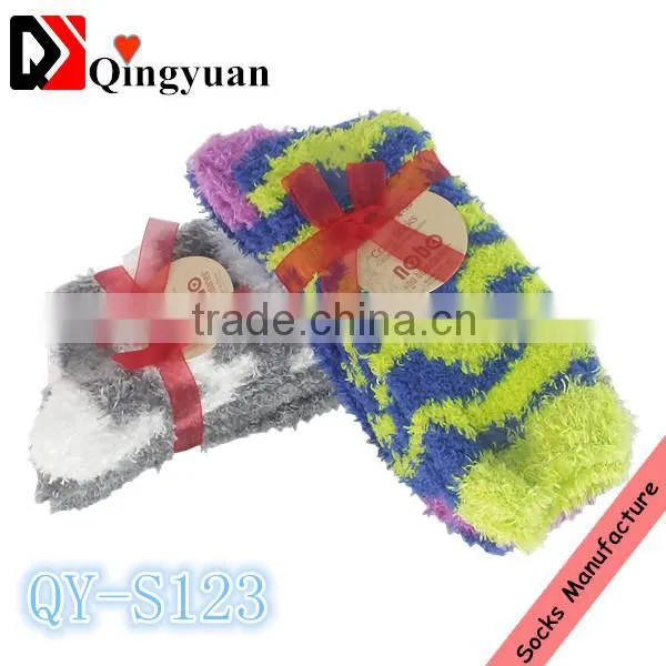 Wholesale Colored Strips Polyester Warm Women Microfiber Socks Quality Choice