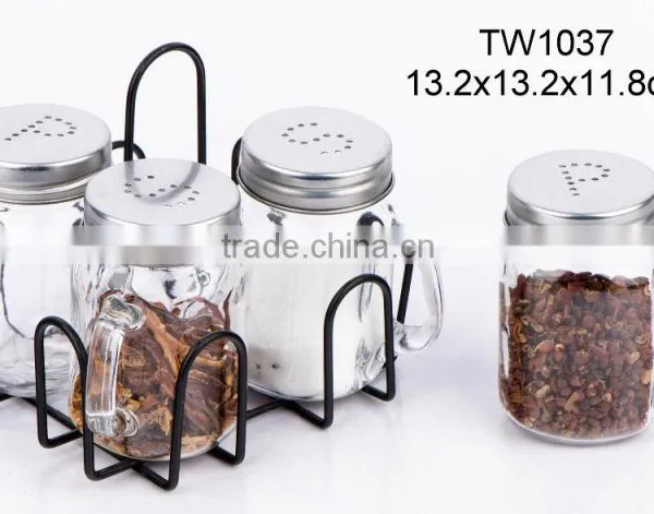 TW1037 4pcs Glass Spice Jar With Metal Rack photo-2