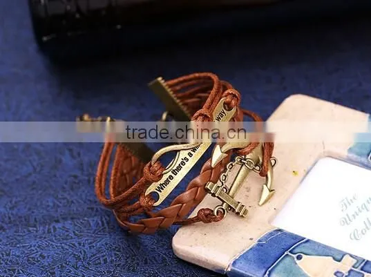 NEW Infinity Anchor Friendship Leather Charm Bracelet Antique Copper Cute photo-4