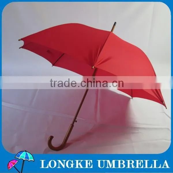 23" Plain Red Color Wooden Shaft Wooden Handle Umbrella ,pongee Fabric photo-2