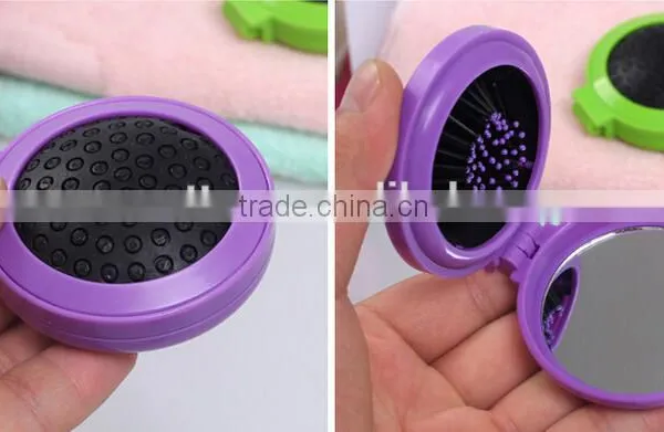 Yiwu Wholesale High Quality Mini Round Shape Folding ABS Head Massage Comb With Mirrow photo-2