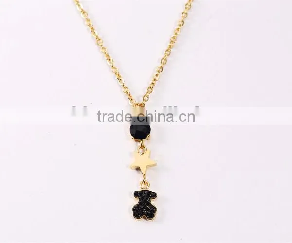 New Modern Model Delicate Design Black Bear Crystal Gold Chain Necklace for Christmas Gift photo-2