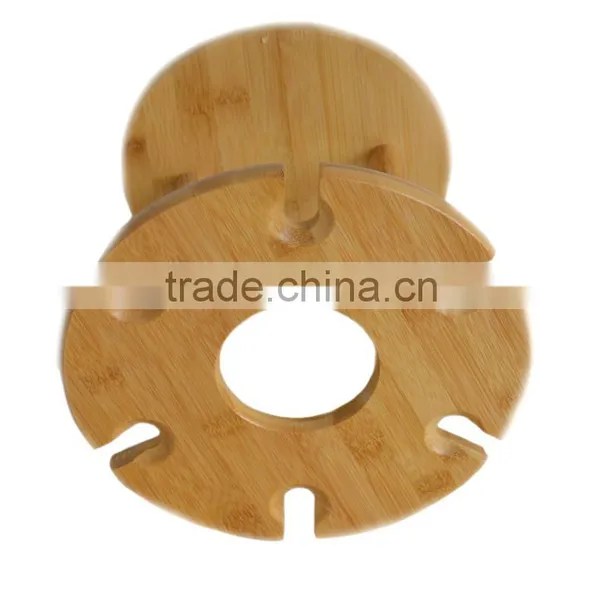 Rotating Bottom Bamboo Table Standing Wine Holder With 6 PCS Glasses photo-5
