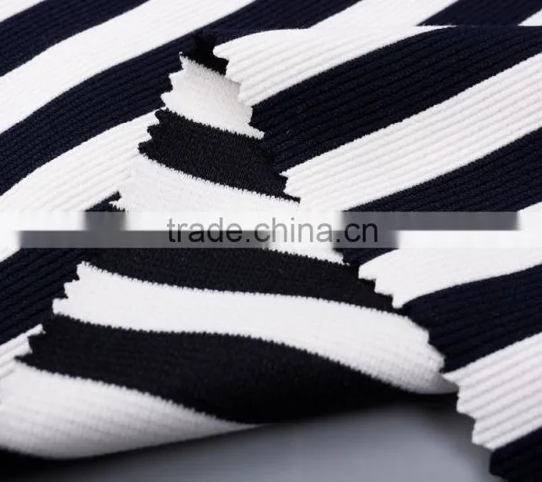 Hot Sale 2017 Viscose Polyester Spandex Yarn Dyed Stripe Ottoman Rib Knit Fabric photo-2