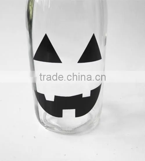 Black Skull Head Decorate Glass Bottle for Juice or Liquior With Metal Lid Straw photo-3