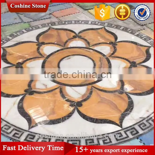 Orange Beige Flower Waterjet Marble Tiles Design Floor Pattern photo-3