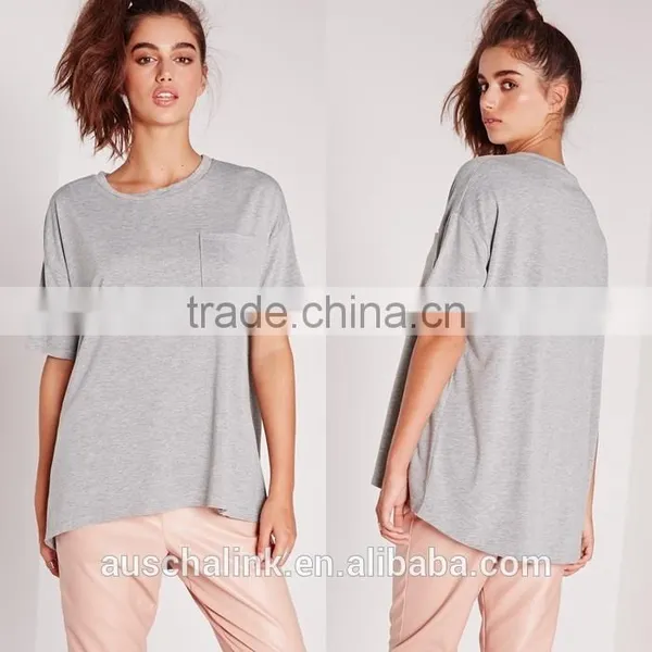 Overseas Women Pocket Front Grey Color Oversized t Shirts photo-6