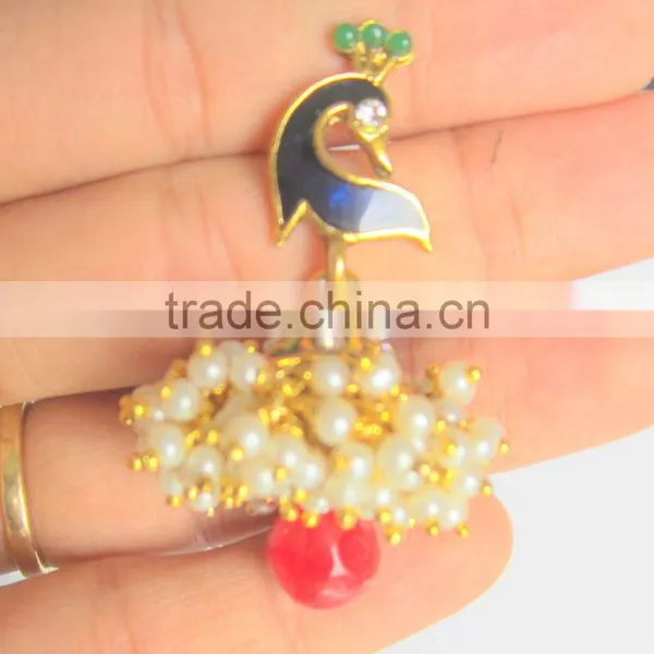 Peacock Pearl Gold Plated Dangler Jhumka EARRINGS photo-6