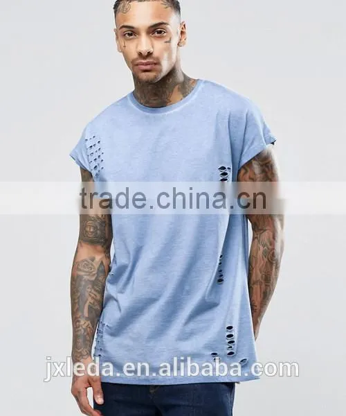 OEM Custom Men Newest Design Fashion Distressed Oversized Sleeveless T-shirt/tee Shirt