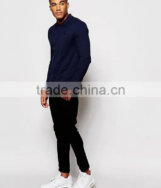 Cheap Price Muscle Long Sleeve Polo With Logo In Navy/Breathable Polo Collar T-shirt/Two Button Blacket T-shirt photo-4