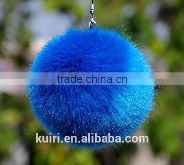 Eco-friendly Hot Sale 8cm Dyed Colour Faux Fur Trimming Furry Pompom Ball Rabbit Fur Keychain photo-4