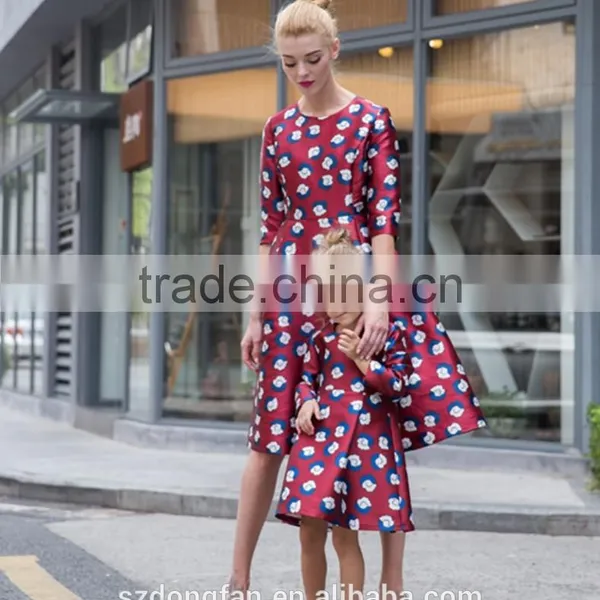 Match Mom And Daughter Custom Made Adult And Child Long Sleeve Printed Fall Dress photo-2